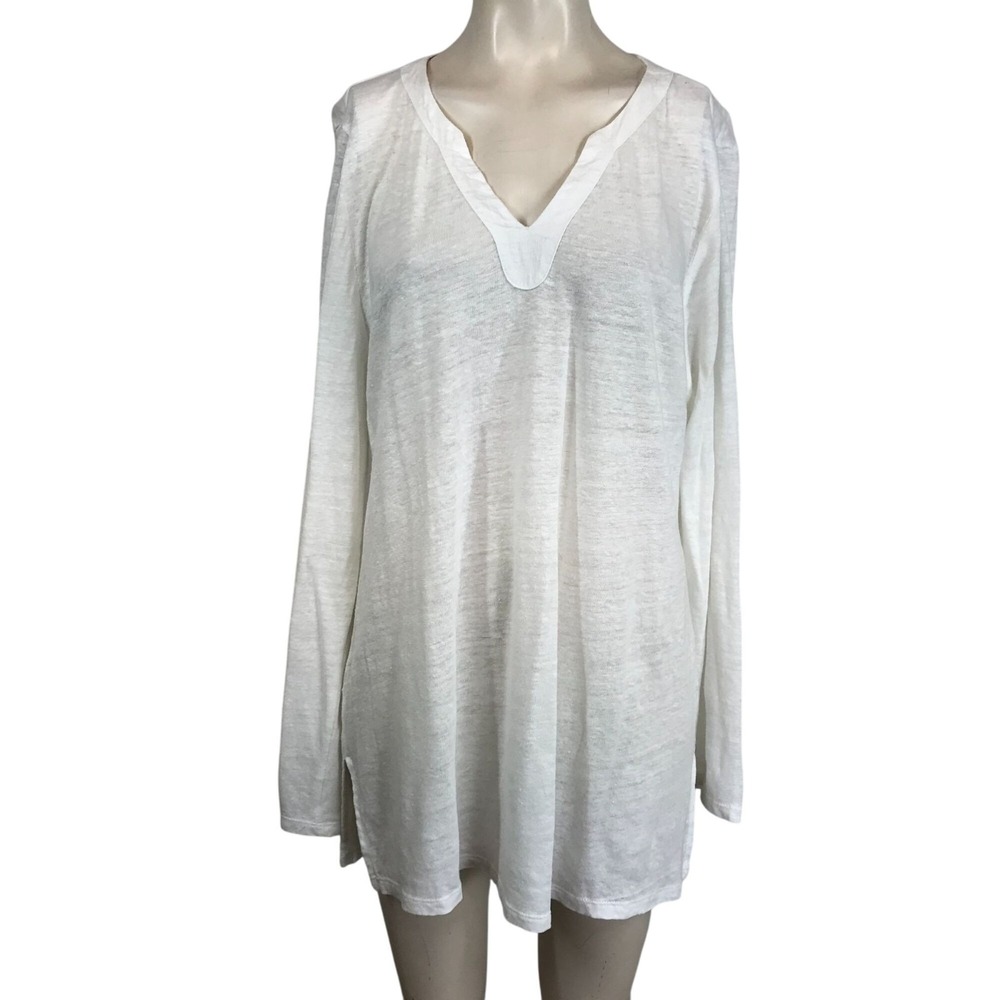 CHICO'S - WOMEN'S 2 US LARGE - WHITE LONG SLEEVE V NECK PULL-OVER TOP SHIRT